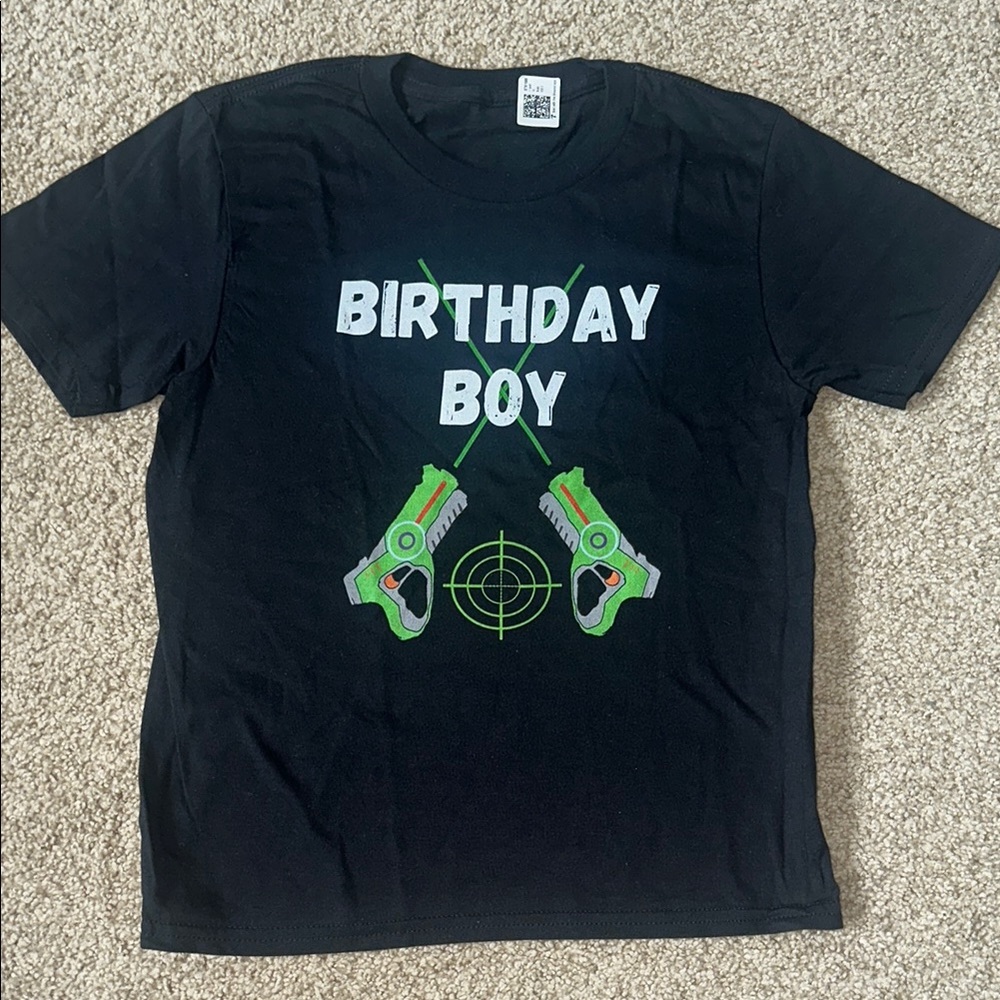 Birthday Boy Laser Tag Black Graphic T-Shirt Size 8